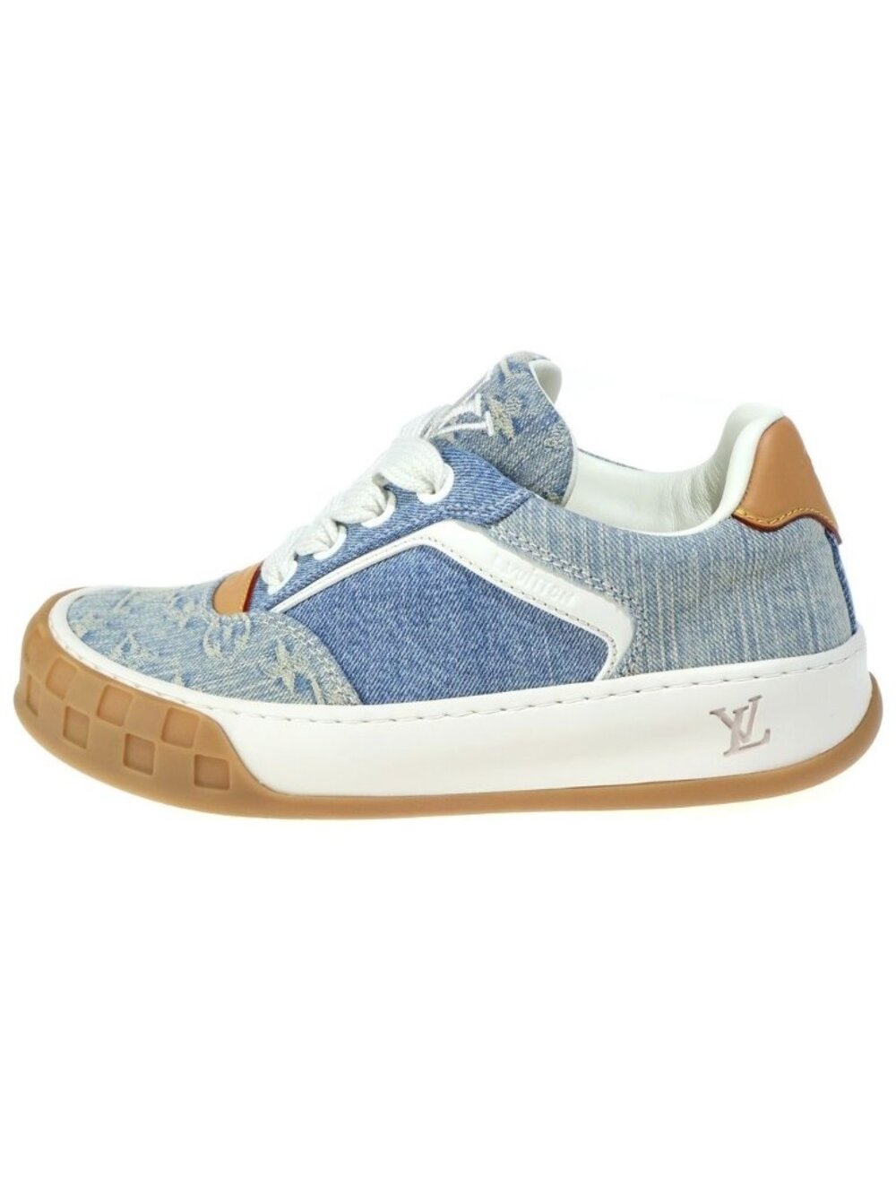 Louis Vuitton LV Tilted Sneakers Monogram Denim Low-Top Blue White Brown 7.5